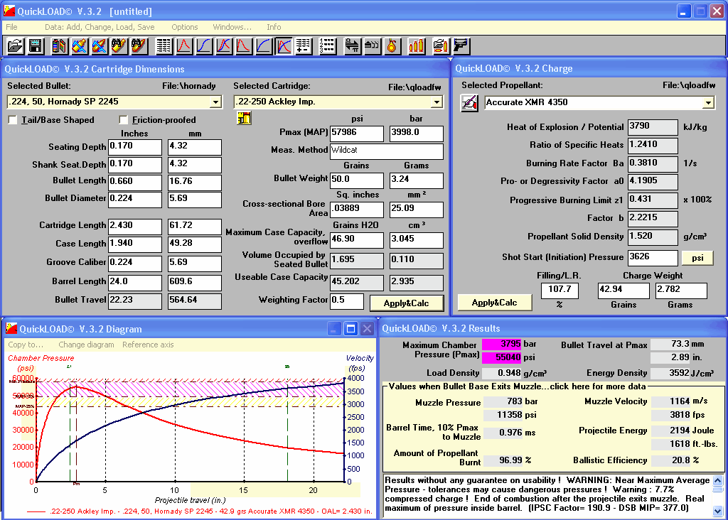 QuickLoad Ballistic Software Screen Appearance QuickLoad Ballistic Software Screen Appearance